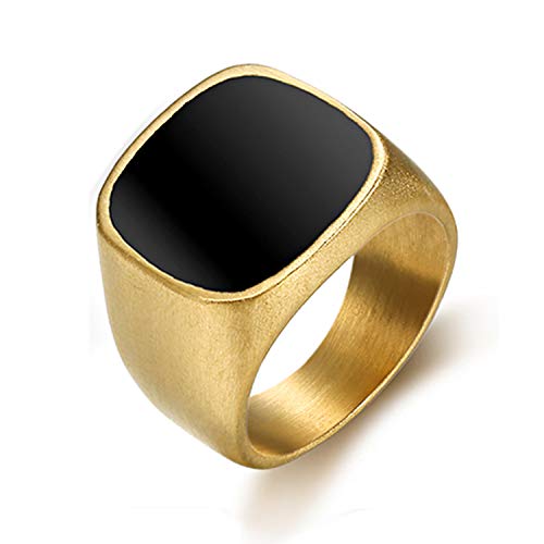 Signet Biker Rings Solid Brushed Matte Stainless Steel Ring for Men Women Size 8 in Gold
