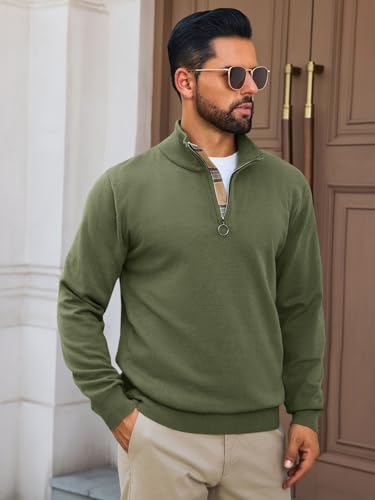 Runcati Mens Quarter Zip Pullover Sweater Lightweight Mock Neck Slim Fit Pullover Knit Casual Polo Sweaters2
