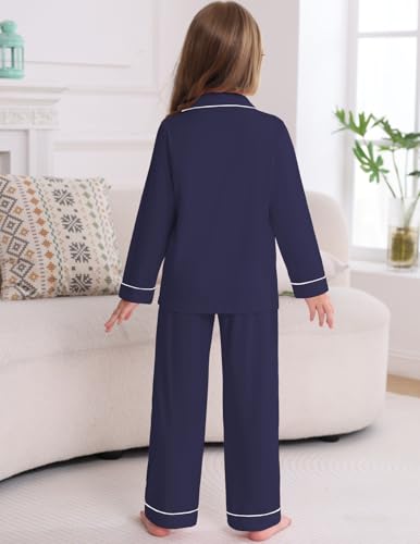 Veseacky Unisex Girls Boys Pajamas Long Sleeve Sleepwear Button-Down 2 Pcs Pjs Set for 5-14 Years4