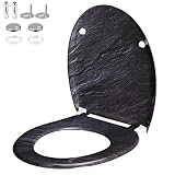 Casaria WC Sitz Duroplast Absenkautomatik Schnellbefestigung Bad Toilettendeckel Klobrille antibakteriell Granit
