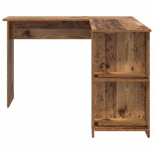 Bureau d'angle ergonomique en bois vieilli pour optimiser le rangement et le télétravail