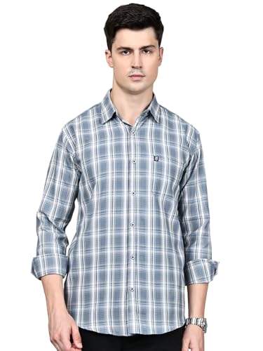 Image of Majestic Man Stylish Slim Fit Cotton Spread Collar Checked Casual Shirt for Men