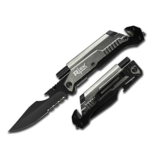 9" Tactical Spring Assisted Red Survival 7 in 1 Rescue Pocket Knife LED Light Fire Starter Blade Sharpener Bottle Opener Glass Breaker Belt Cutter (Gray) [Video Game]