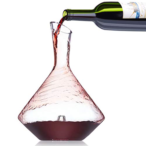 Miko Divine 100% Hand Blown Lead Free Crystal Glass Carafe Wine Decanter, Divine