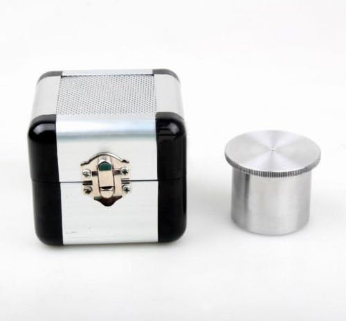 ELEOPTION 50ML Aluminum Alloy Paint Density Cup next to its closed protective case.