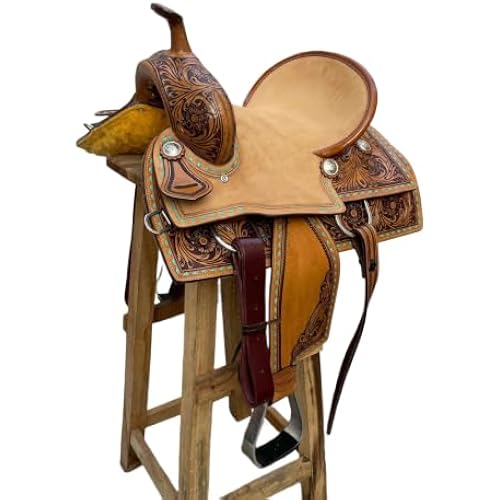 Leather Wade Horse Saddles Tree A Fork Roping Ranch Work Premium Western for Horses Handmade Equestrian Trail Tooled Carved Horse Saddle Tack Size: 10"-18" inches Seat, MD-WADE-78