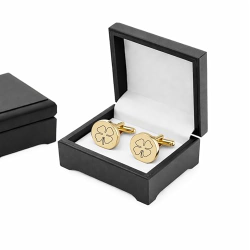 Mancuernillas personalizadas de oro trébol de cuatro hojas miniatura 4
