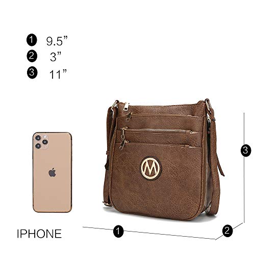 MKF Crossbody Bag for Women – PU Leather Expandable Messenger Purse – Designer Pocketbook Handbag Shoulder Strap Khaki