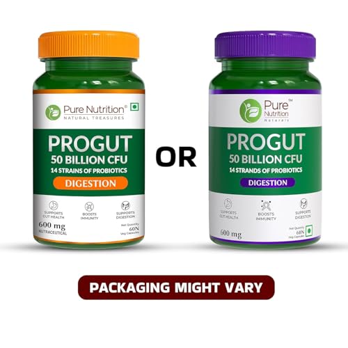 Image of Pure Nutrition Progut Probiotics Supplement 50 Billion CFU | Gut Health Supplements with Probiotic | Gut Cleanse with Prebiotics and Probiotics | Supports Digestive Health | Relief from Gas & Bloating - 60 Capsules