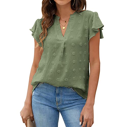 Damen Sommer Elegante Rüschenbluse mit V-Ausschnitt, Leicht und...