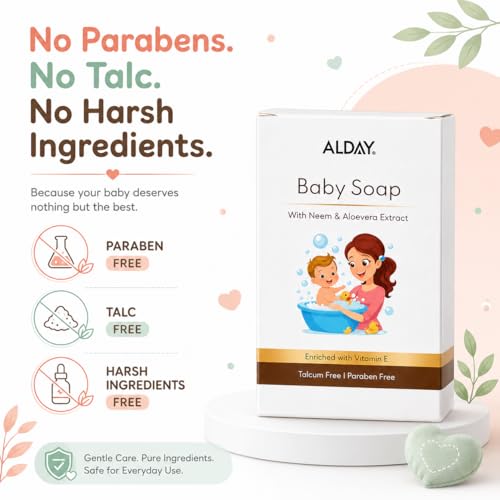 Image of 75g Baby Soap with Neem, Aloe Vera & Coconut Oil | Gentle, Moisturizing & Safe for Sensitive Skin | Paraben & Talc Free | Daily Baby Bath Soap