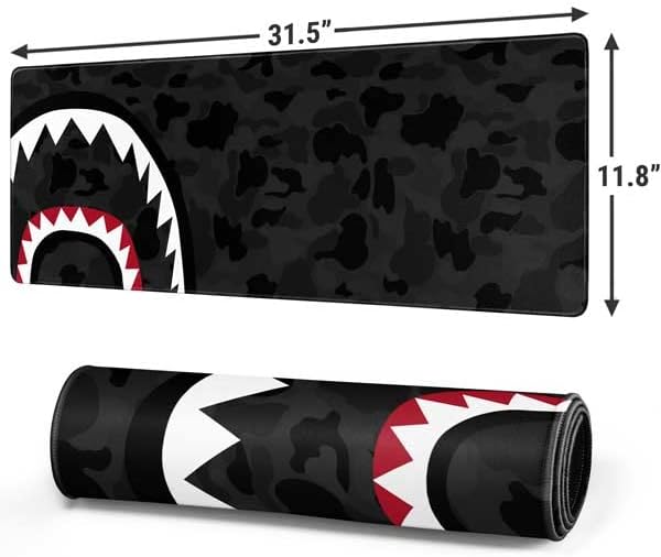Vista 50 de Skinit Alfombrilla de mouse grande para juegos, diseño de camuflaje de dientes de tiburón con bordes cosidos, impermeable, base de goma
