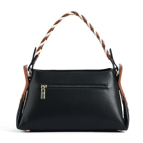 Image of EXOTIC Noire Twist Structured Handbag with Braided Handle & Multi-Compartment Design