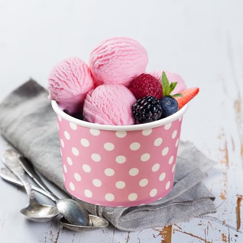 Image of Zopeal 50 Count Pink Polka Dot Ice Cream Cups Disposable Dessert Bowls