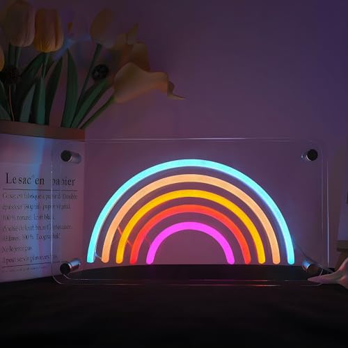Image of ENUOLI Rainbow Neon Sign, Led Wall Signs USB Powered Rainbow Neon Lights Double-Layer Acrylic Neon for Girls Room Party, Kids Room Decoration, Christmas Birthday Gifts for Kids