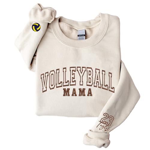 Custom Embroidered Volleyball Mama Sweatshirt, Personalized Volleyball Mom Sweatshirt, Volley Ball Senior Mom Sweatshirts for Women, Name on Sleeve, Sport Moms Graduation Game Day Gifts