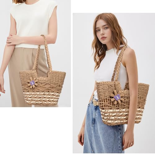 Image of Trifabricy Beach Bags for Women, Summer Straw Bag, Woven Straw Beach Tote Bag Shoulder Handbags