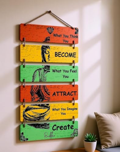 Image of CAPIO ART Buddha Quote Wooden Wall Hanging, Multicolour