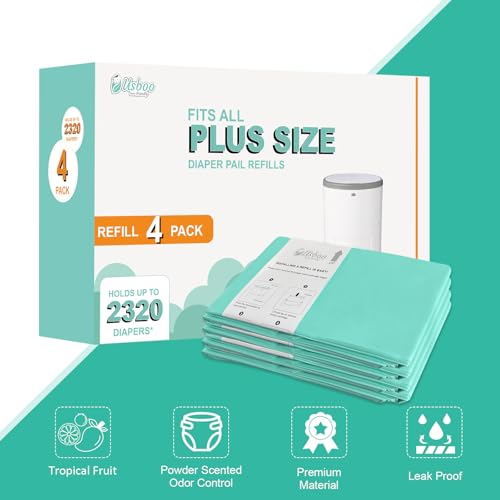 Image of USBOO Refills Compatible with Dekor Plus Diaper Pail,4 Pack Disposable Diaper Pail Refills, Reinforced Thickness Diaper Trash Bags, Holds up to 2320 Diapers,Tropical Fruit