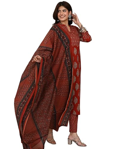 Ensemble kurti pour femme en coton avec imprimé Ajrakh
