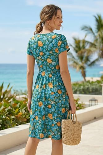 Image of OUGES Maternity Nursing Dress Breastfeeding Short Sleeve V Neck Casual Pregnancy Clothes with Pockets
