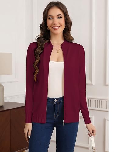 Image of Women's Long Sleeve Zipper Sweater Knit Cardigan Sweater Lightweight Zipper Sweatshirt Casual Jacket