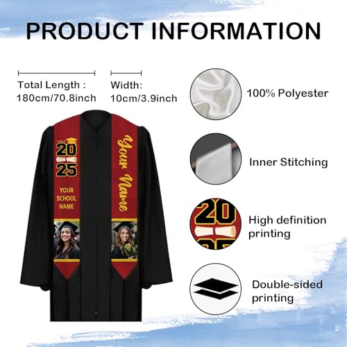 Custom Graduation Stole Class of 2025 with Photo Text Personalized Graduation Sash Graduation Gift and Keepsake3