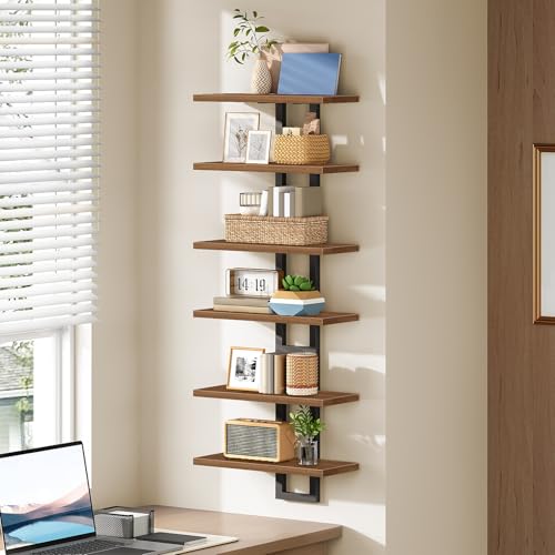 Image of HOOBRO Floating Shelves, 15 Inch Wall Shelf Set of 3, Wall Mounted Storage Shelves 2-Tier, Hanging Bathroom Shelves, for Living Room, Bedroom, Bathroom, Kitchen, Walnut and Black BH32BJP301
