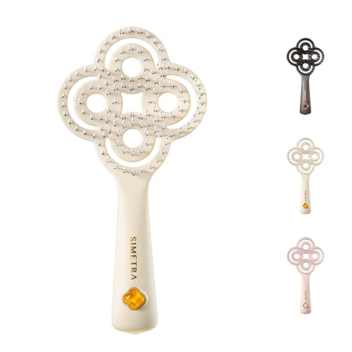 Simetra Detangler Hair Brush for Woman and Men, Original Detangling Brush for Curly Hair/Fine &Thick/Wet & Dry Hair, Flexible Bristles Hairbrush - Natural Crystal Inlay & 14K Gold Plating