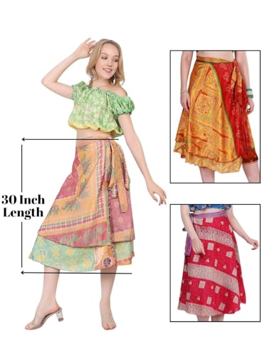 Wevez® Women's Lot of Pack of 5 Silk Sari Skirts, Medium, Assorted2