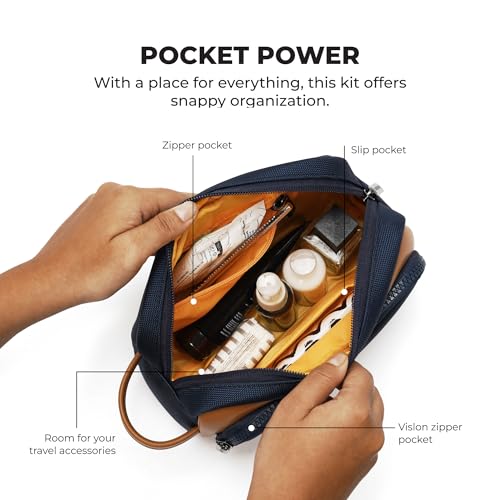 Image of MOKOBARA The Wonder Kit Small Travel Pouch Nylon and Vegan Leather Everyday Carry Organizer Water Resistant Cosmetic Makeup Pouch with Zipper Pockets for Men and Women (Coastline)