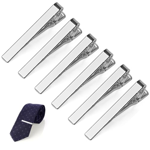 Image of MOWPOG 6 Pcs Tie Clips for Men, Tie Bar Pins Tacks with Gift Box | Copper, Shiny & Glossy, for Father, Husband, Boyfriend, Business, Wedding, Suit Accessories, Easy to Open, Won't Fade /Scratch