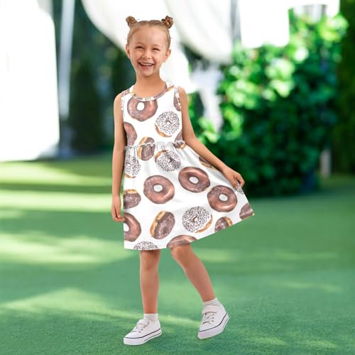 Chocolate Donuts Girls' Dresses Toddler Summer Dress Sleeveless Dresses for Girls Cotton Sundress 2-8Y4