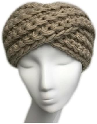 JvH Female-adult Oatmeal Wool Blend Crochet Turban Headband