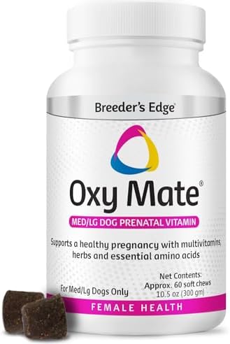 Breeder’s Edge Oxy Mate Dog Prenatal Vitamins, Comprehensive Supplement for Pregnant Dogs and Cats Enriched with Essential Nutrients for Healthy Moms & Litters, Soft Chews – 60ct Medium & Large Dog