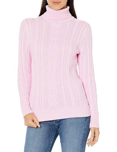 Amazon Essentials Womens Long Sleeve Fisherman Cable Knit Turtleneck Sweater (Available in Plus Size) Light Pink Medium