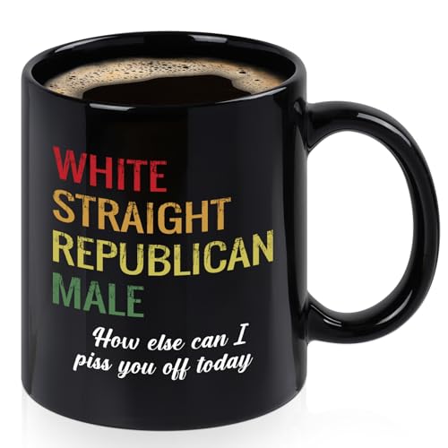 Maustic Republican Gifts for Men, White Straight Republican Male Coffee Mug, Conservative Gifts for Man, Political Gift, Funny Coffee Mug for Men, 11Oz Black