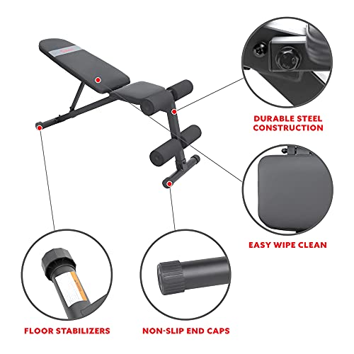 Image of Sunny Health & Fitness Adjustable Weight Bench for Home Gym Strength Training, Incline /Decline, Multi-Position, High Weight Capacity