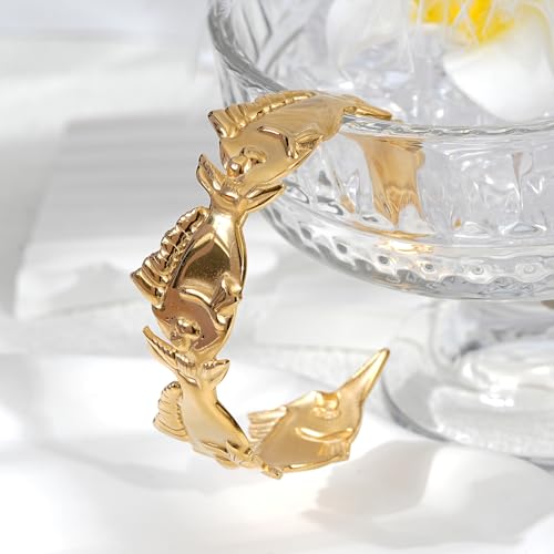 Gold Open Cuff Bangle Bracele Chunky Butterfly/Flower/Coral Reef Lightweight Bamboo Conch Crab Starfish Shell Cuff Bracelet Gift for Women2