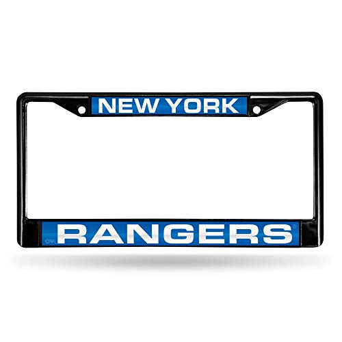 Ricepod NHL New York Rangers Black Black Laser Cut Chrome Frame 12" x 6" 12" x 6" Black Laser Cut Chrome Frame - Car/Truck/SUV Automobile Accessory