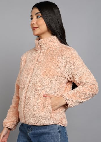 Image of Alan Jones Clothing Women's Fluffy Yarn Fleece Full-Zip Jacket | Soft Lightweight Warm Outerwear with Stand Collar & Piping at Hem & Cuffs