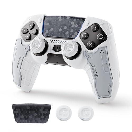 Image of GeekShare G.S.TAC Tactical PS5 Controller Skin Set, Non-Slip Soft Silicone Protective Cover Case for PS5 Wireless Controller with 2 Thumb Grip Caps and 2 Stickers (White)