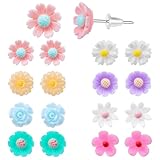 Xinjoduz Plastic Post Earrings for Girls Colorful Earring Sets 8 Pairs Cute Colorful Floral Designs Stud Earrings Lightweight Jewelry for Sensitive Ears Daily Wear Special Occasions (8 Style)