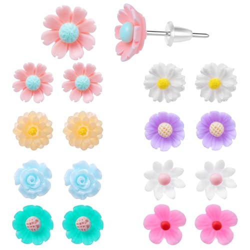 Xinjoduz Lot de 8 paires de boucles d'oreilles en plastique colorées pour femme - Légères et mignonnes - Pour femme et fille - Cadeau de bijoux - À porter au quotidien