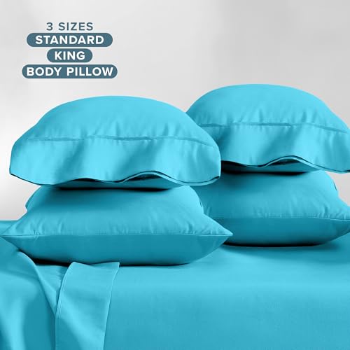 Image of Bare Home Microfiber Bulk Pillow Cases - Standard /Queen Size Set of 4 - Cooling Pillowcases - Double Brushed - Aqua Pillowcases 4 Pack - Easy Care (Standard - 4 Pack, Aqua)