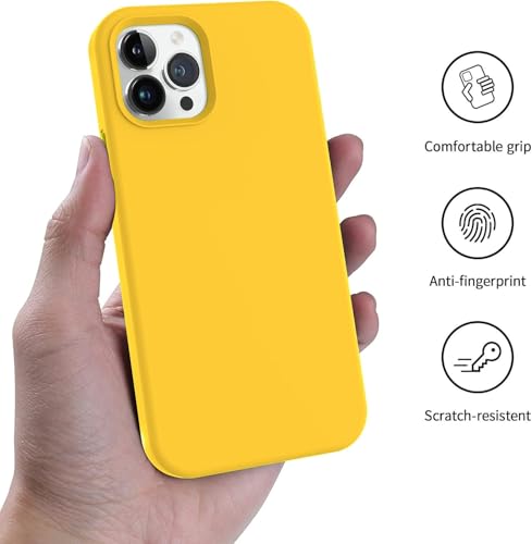 Image of VONZEE Microfiber Candy Case Compatible for iPhone 12 Pro Max 6.7 inch, Shockproof Slim Back Cover Liquid Silicone Case - Yellow