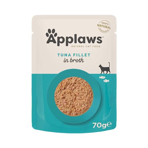 Applaws 100% Natural Wet Cat Food Tuna Fillet in Broth 70g Pouch for Adult Cats (12 x 70g Pouches)