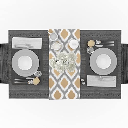 Chemin de table coton et lin de qualité supérieure au motif vintage grille jaune
