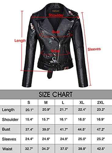 Pallivare Women's Faux Leather Jacket Zip Up Slim Fit Leather Jackets Floral Embroidered Short Coat For Women Fall Winter #TOP5