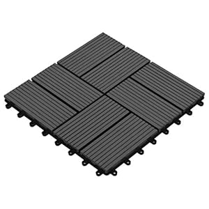 Gecheer Terrastegels van WPC, 11 stuks, voor terrasplanken buiten, vierkante tuintegels van hout, buitenvloeren voor balkon, tuin/terras, 30 x 30 cm, 1 m², zwart